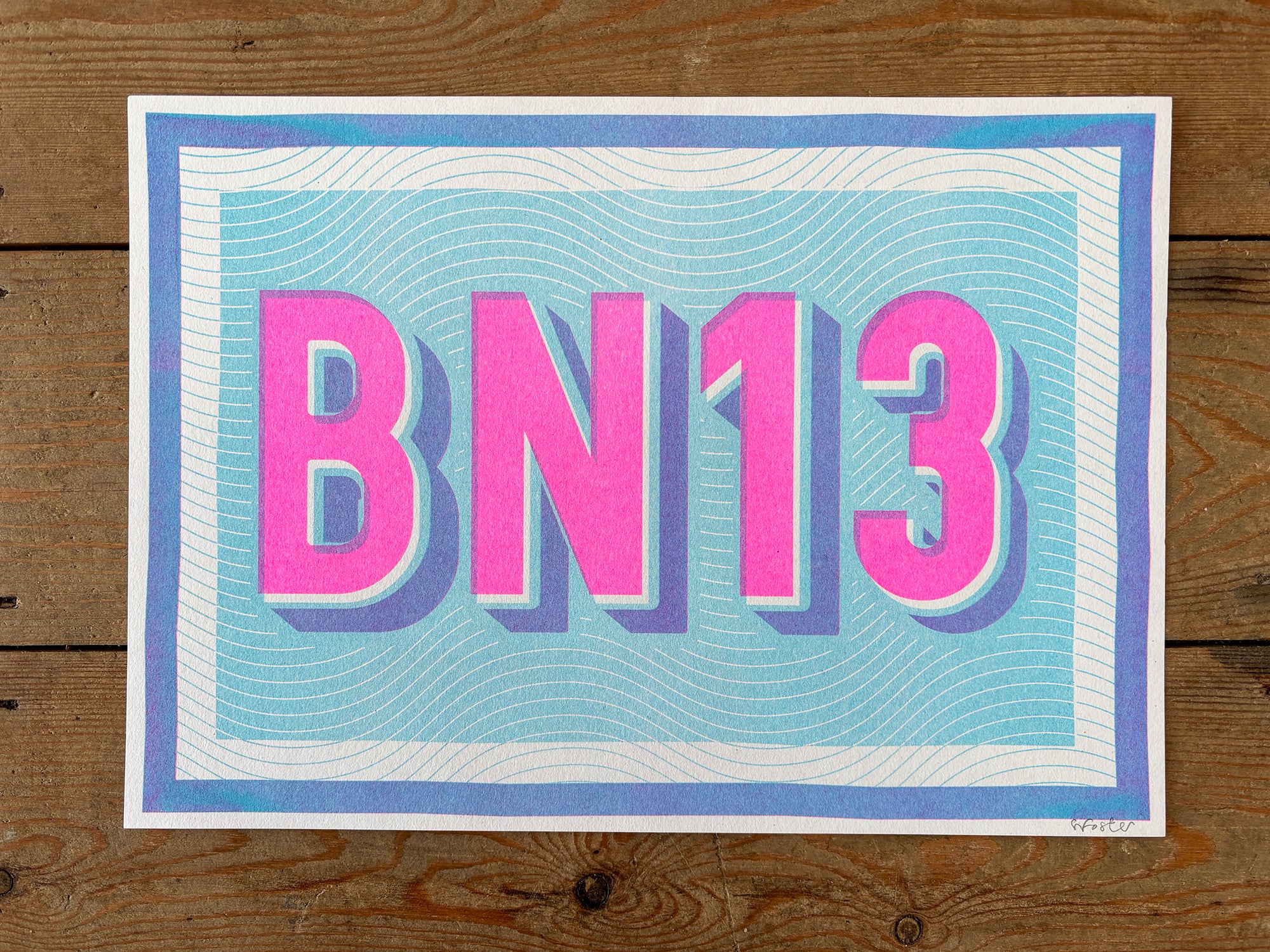 BN13 risograph A4 print - pink and blue