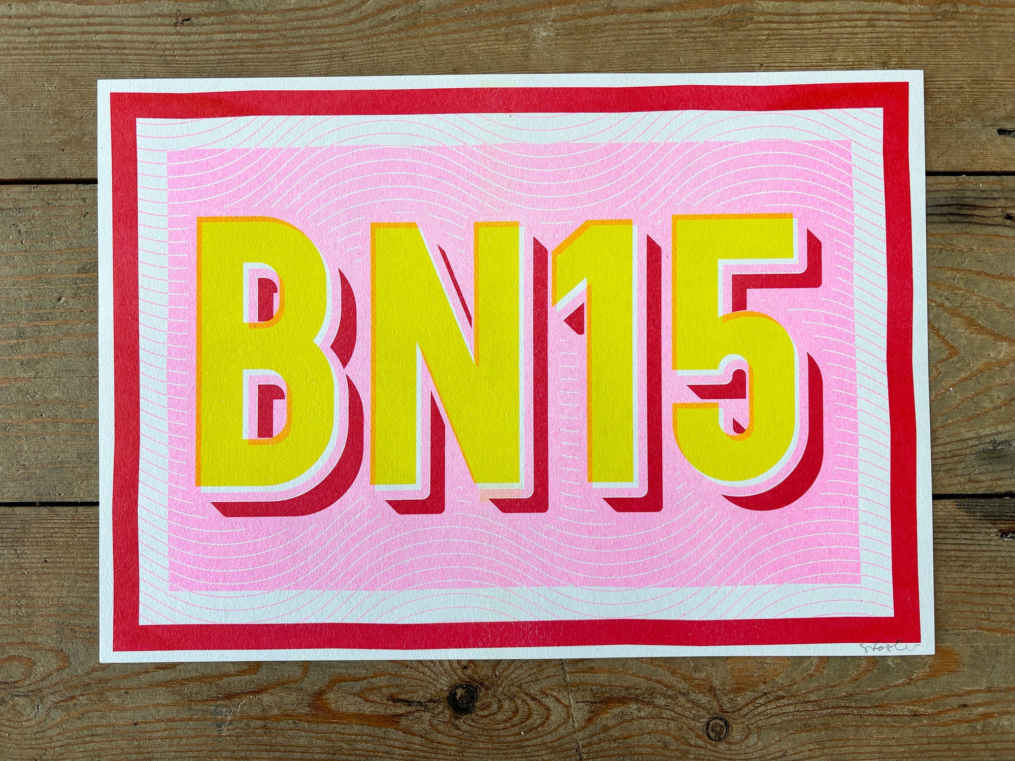 BN15 risograph A4 print - pink and yellow