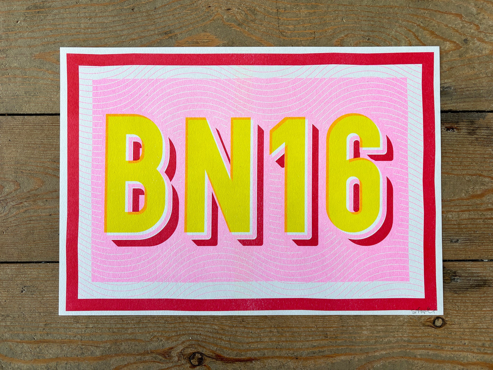 BN16 risograph A4 print - pink and yellow