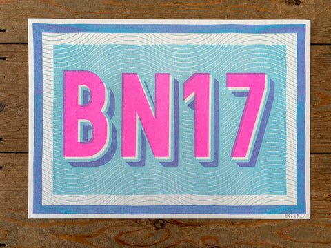 BN17 risograph A4 print - pink and blue