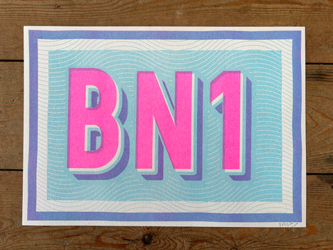 BN1 risograph A4 print - pink and blue