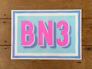 BN3 risograph A4 print - pink and blue