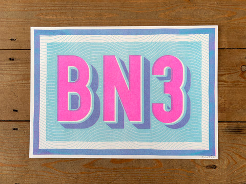 BN3 risograph A4 print - pink and blue