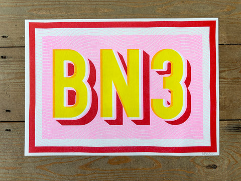 BN3 risograph A4 print - pink and yellow