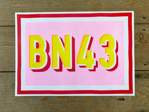 BN43 risograph A4 print - pink and yellow