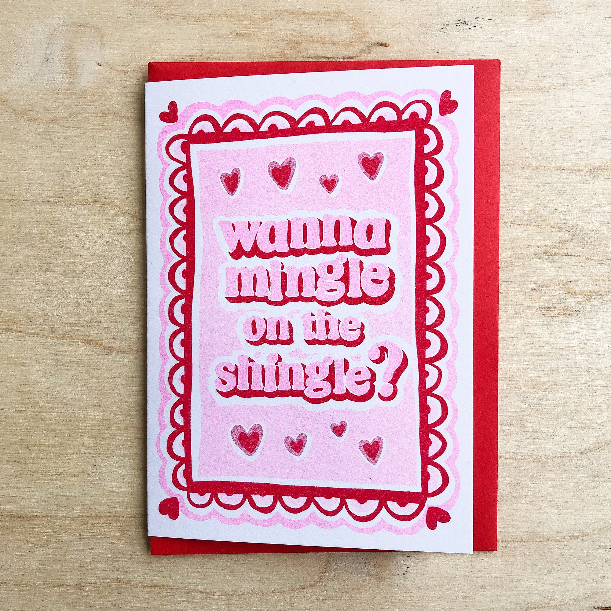 Mingle on the Shingle riso greeting card