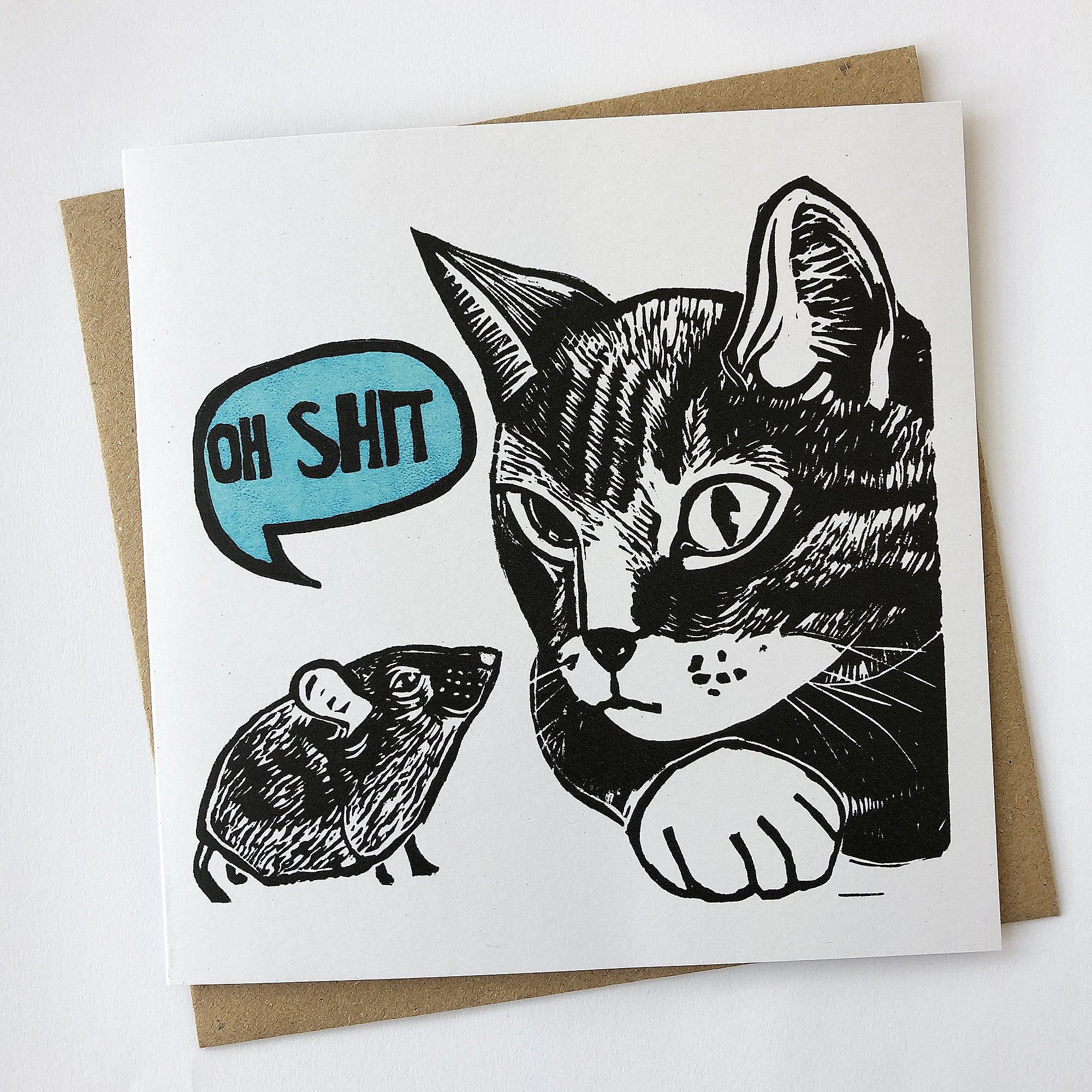 'Oh Shit' Cat and Mouse greetings card