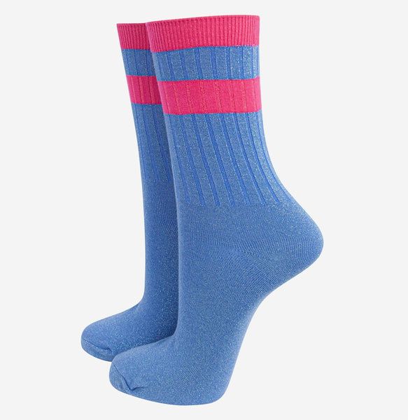 Women's Ribbed Glitter Socks - Blue and Pink - Inspired 