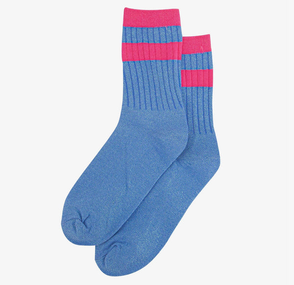 Women's Ribbed Glitter Socks - Blue and Pink - Inspired 