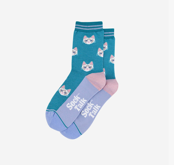 Women's Bamboo Socks - Cats and Stripes