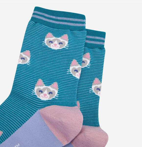 Women's Bamboo Socks - Cats and Stripes