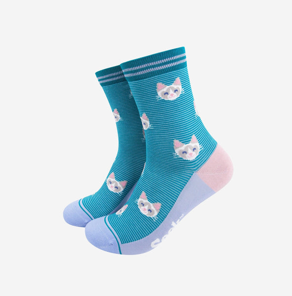 Women's Bamboo Socks - Cats and Stripes