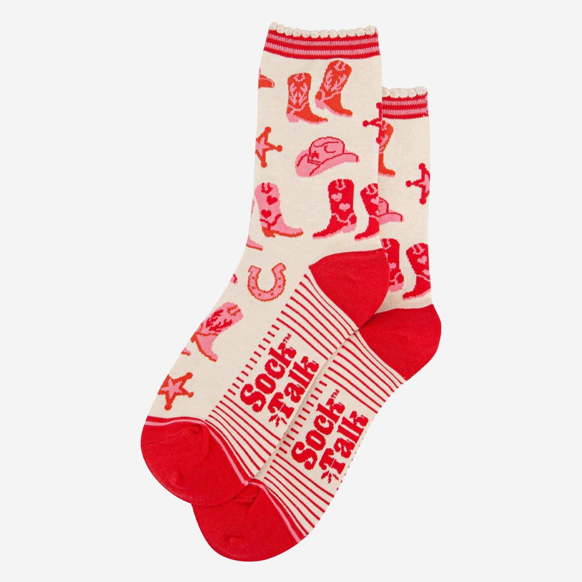 Women's Bamboo Socks - Cream and Red Cowgirl