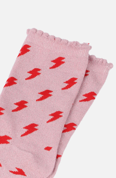 Women's Light Pink and Red Lightning Glitter Socks