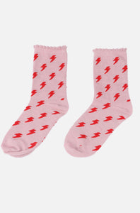 Women's Light Pink and Red Lightning Glitter Socks