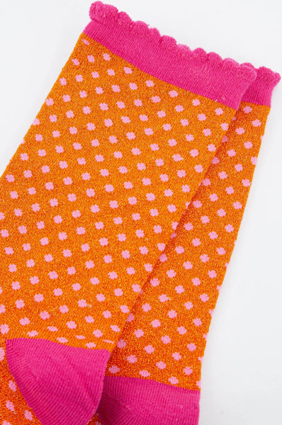 Women's Orange Polka Dot Glitter Socks