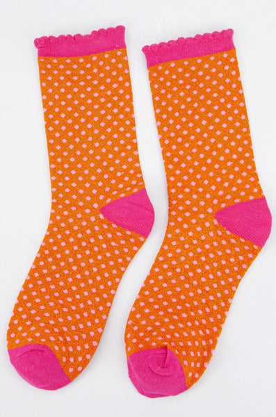 Women's Orange Polka Dot Glitter Socks