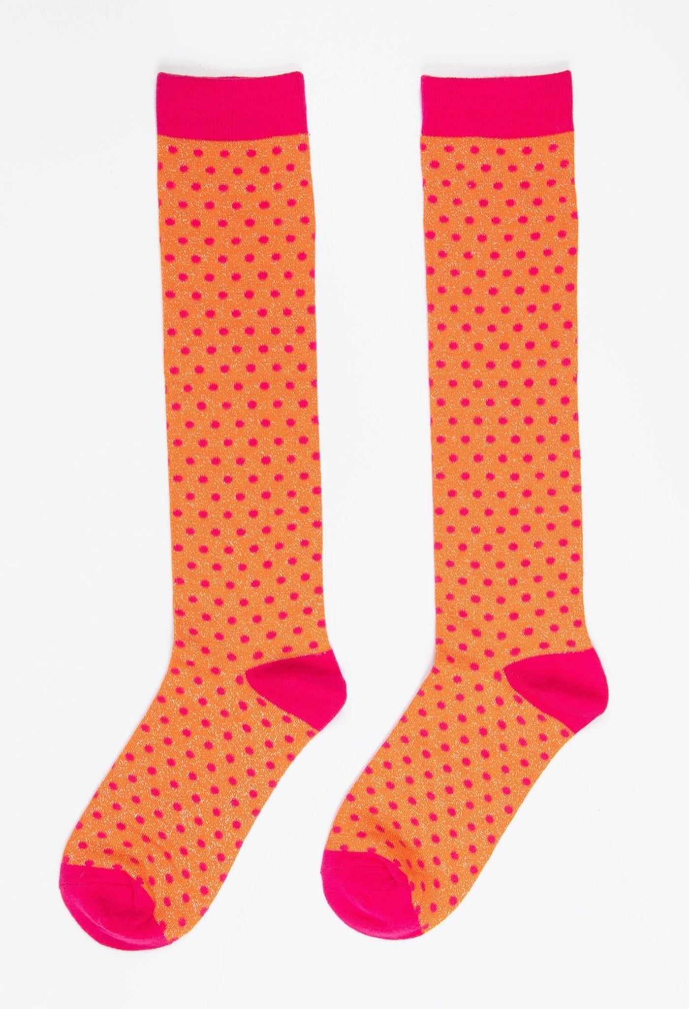 Women's Orange Polka Dot Knee High Glitter Socks