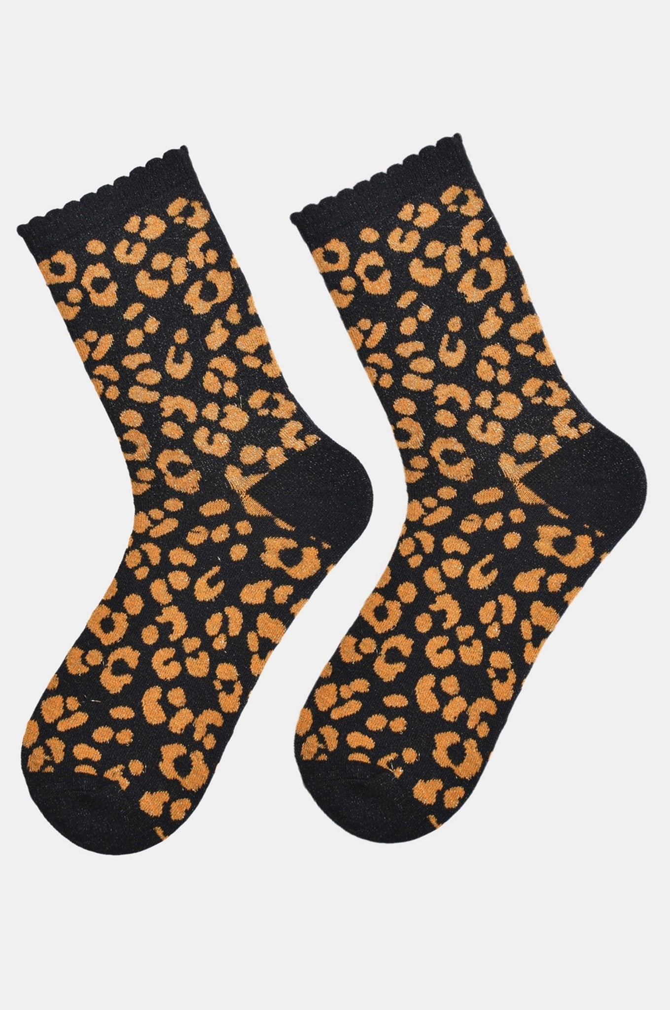 Women's Glitter Socks - Orange and Black Leopard Print