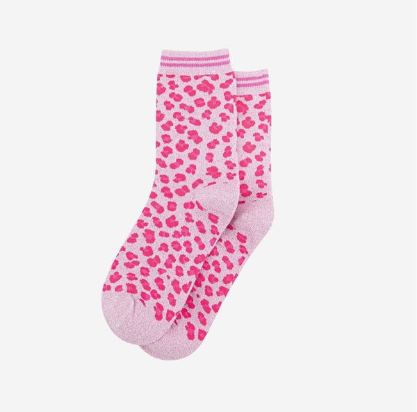 Women's Glitter Socks - Pink Leopard Print - Inspired 