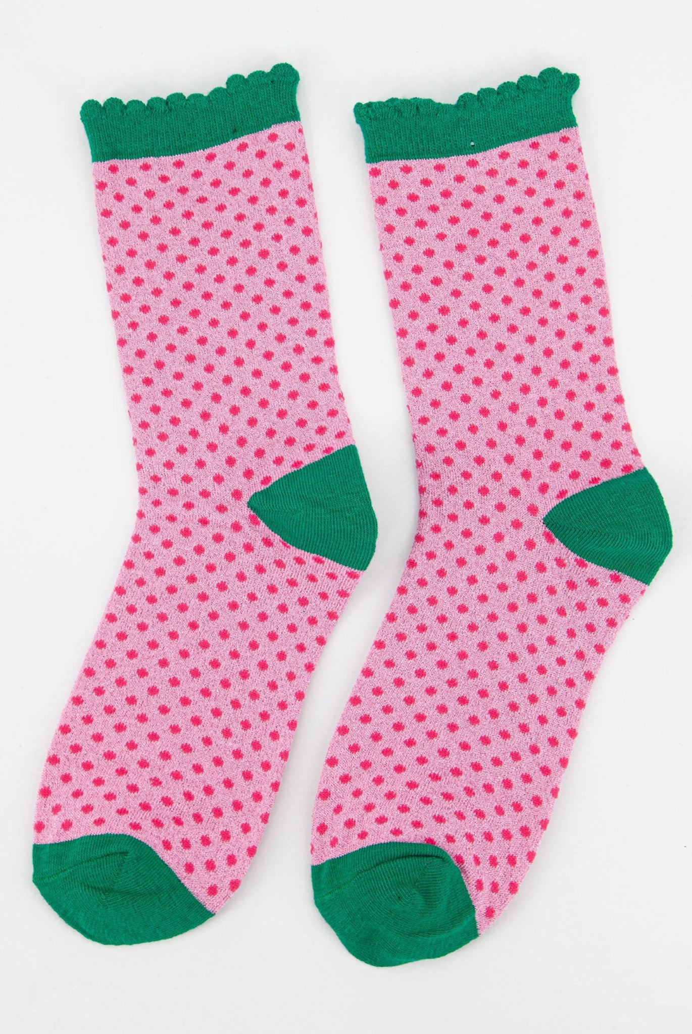Women's Pink Polka Dot Glitter Socks