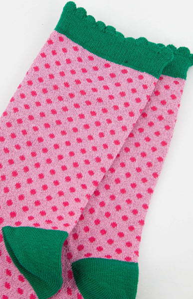Women's Pink Polka Dot Glitter Socks