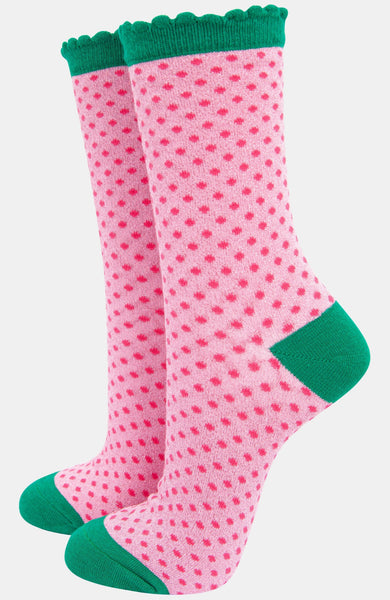 Women's Pink Polka Dot Glitter Socks