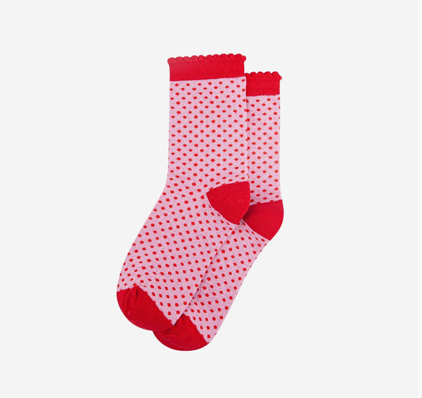 Women's Pink and Red Polka Dot Glitter Socks