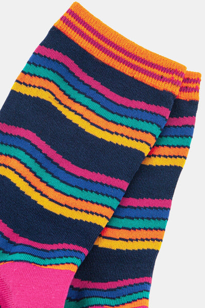 Women's Navy and Rainbow Stripe Bamboo Socks