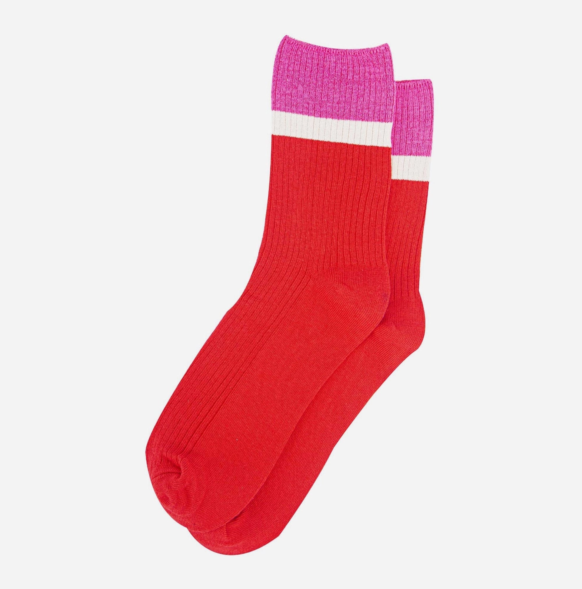 Women's Mid-Calf Socks- Red and Pink Contrast Cuff