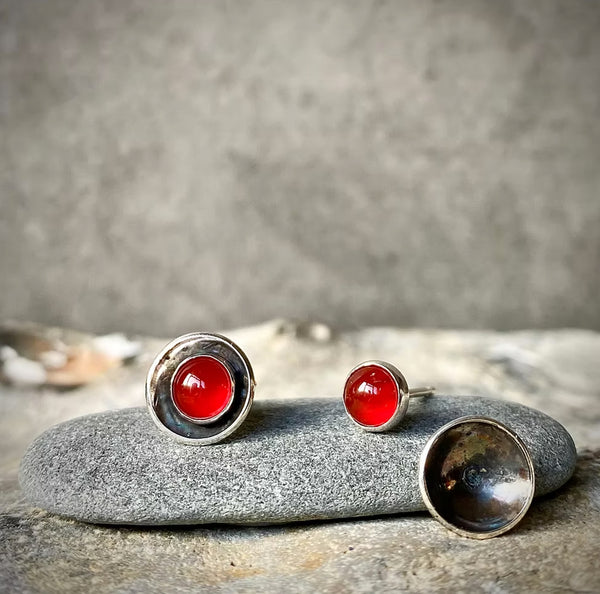 Cup And Saucer Carnelian Stud Earrings