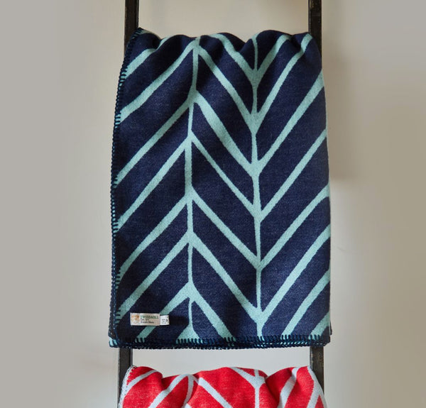 Nordic Cotton Throw -  Navy and Spearmint - Inspired 