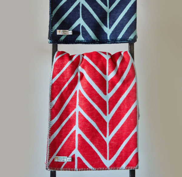 Nordic Cotton Throw -  Red And Powder Blue - Inspired 