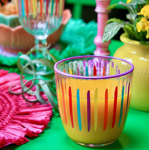 Bright Multi-Coloured Striped Glass glass tumbler