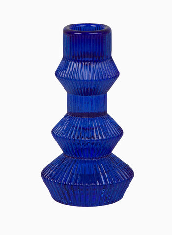 Tall Blue Glass Candle Holder