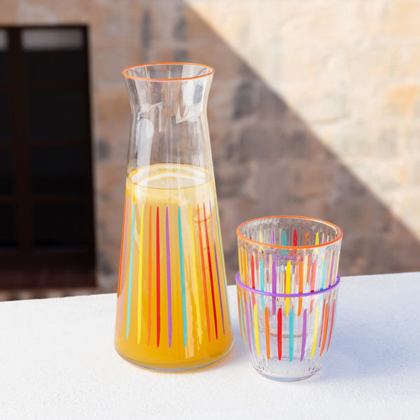 Bright Multi-Coloured Striped Glass Carafe