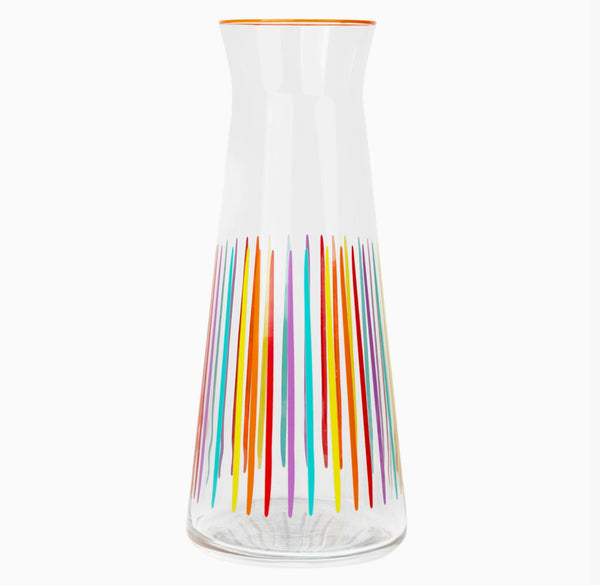 Bright Multi-Coloured Striped Glass Carafe