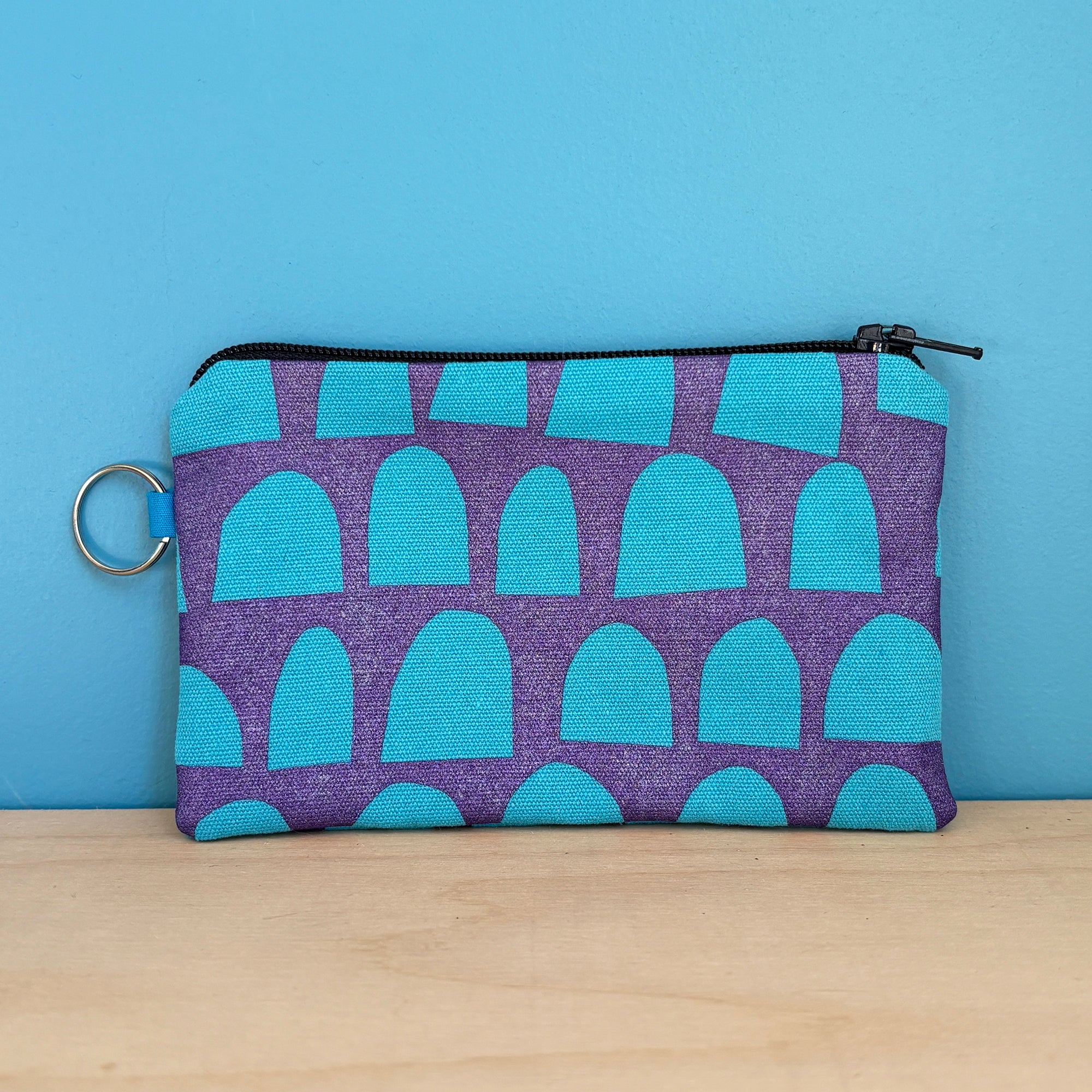 Blue and Purple Semi Circles Coin Purse With Keyring