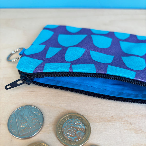 Blue and Purple Semi Circles Coin Purse With Keyring