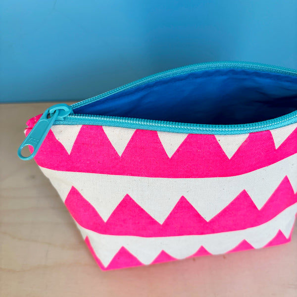 Neon Pink Triangles Flat Bottom Pouch