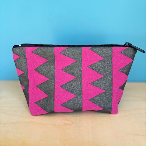 Cerise And Black Triangles Flat Bottom Pouch
