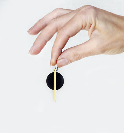 Black disc & brass bar earrings