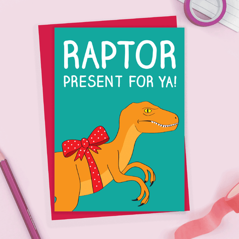 Raptor present for you dinosaur card