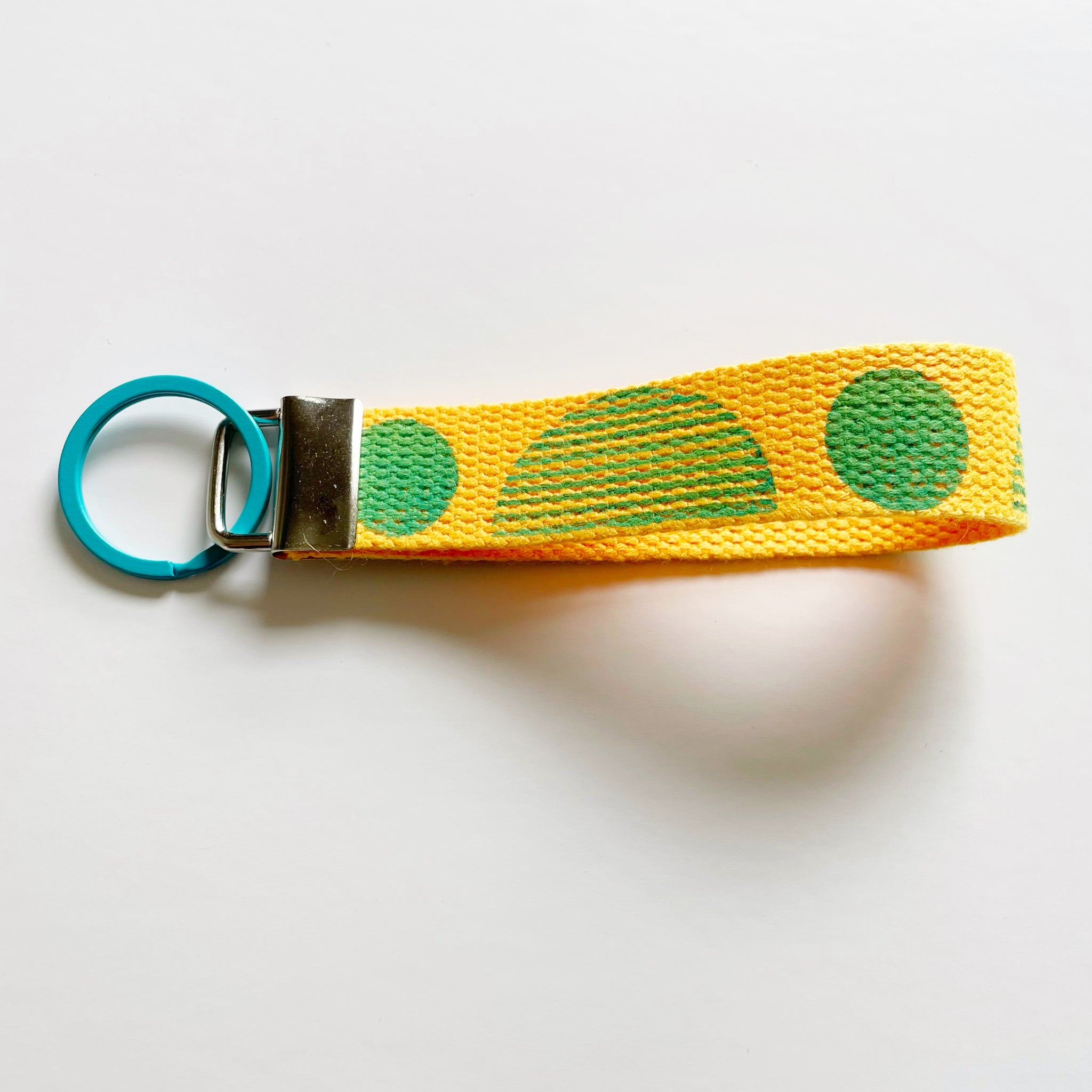 Hand printed green & yellow keyring