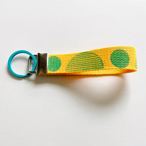 Hand printed green & yellow keyring