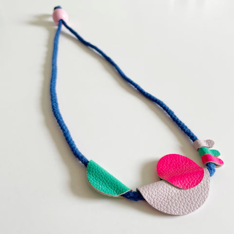 Pink, mint & lilac leather shapes necklace