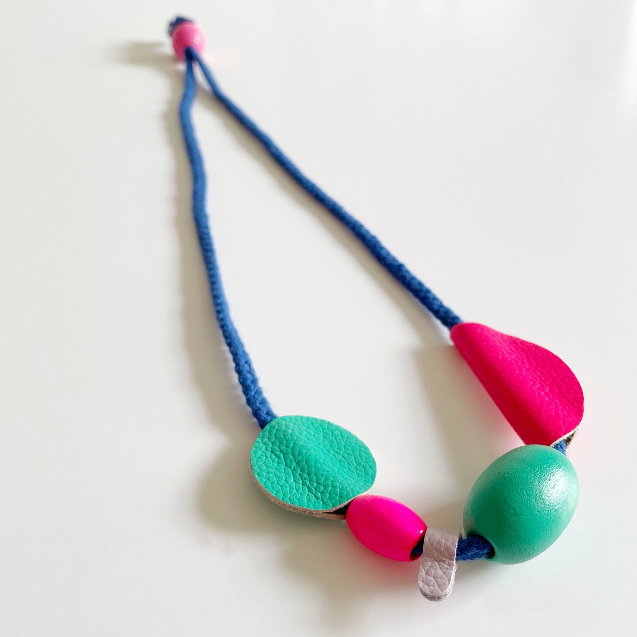 Pink, mint & lilac leather shapes necklace