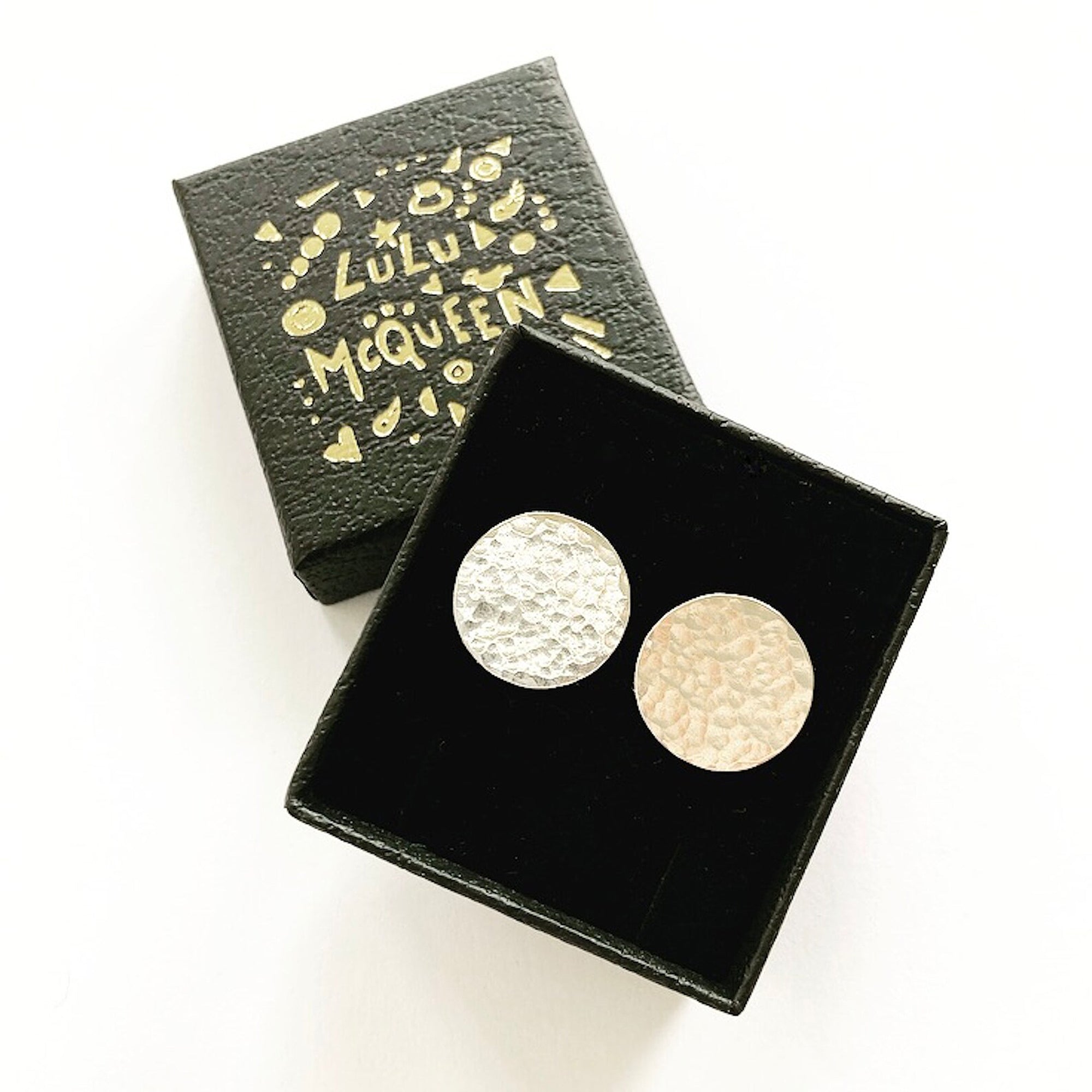 Large silver disc stud earrings