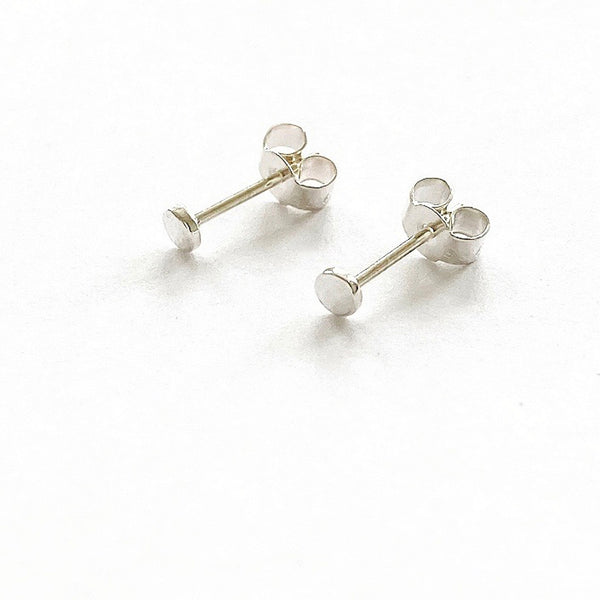 Tiny recycled silver hammered disc stud earrings
