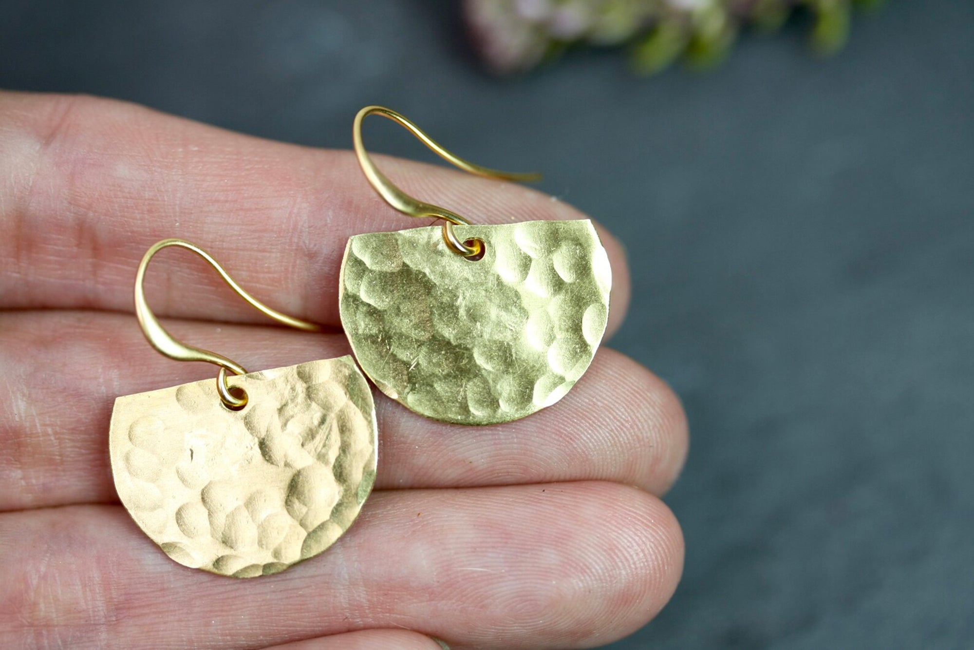 Hammered brass boho earring